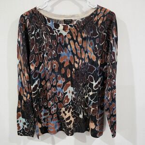 Talbots‎ Womens Merino Wool Sweater Medium Animal Print Abstract Classic Cozy